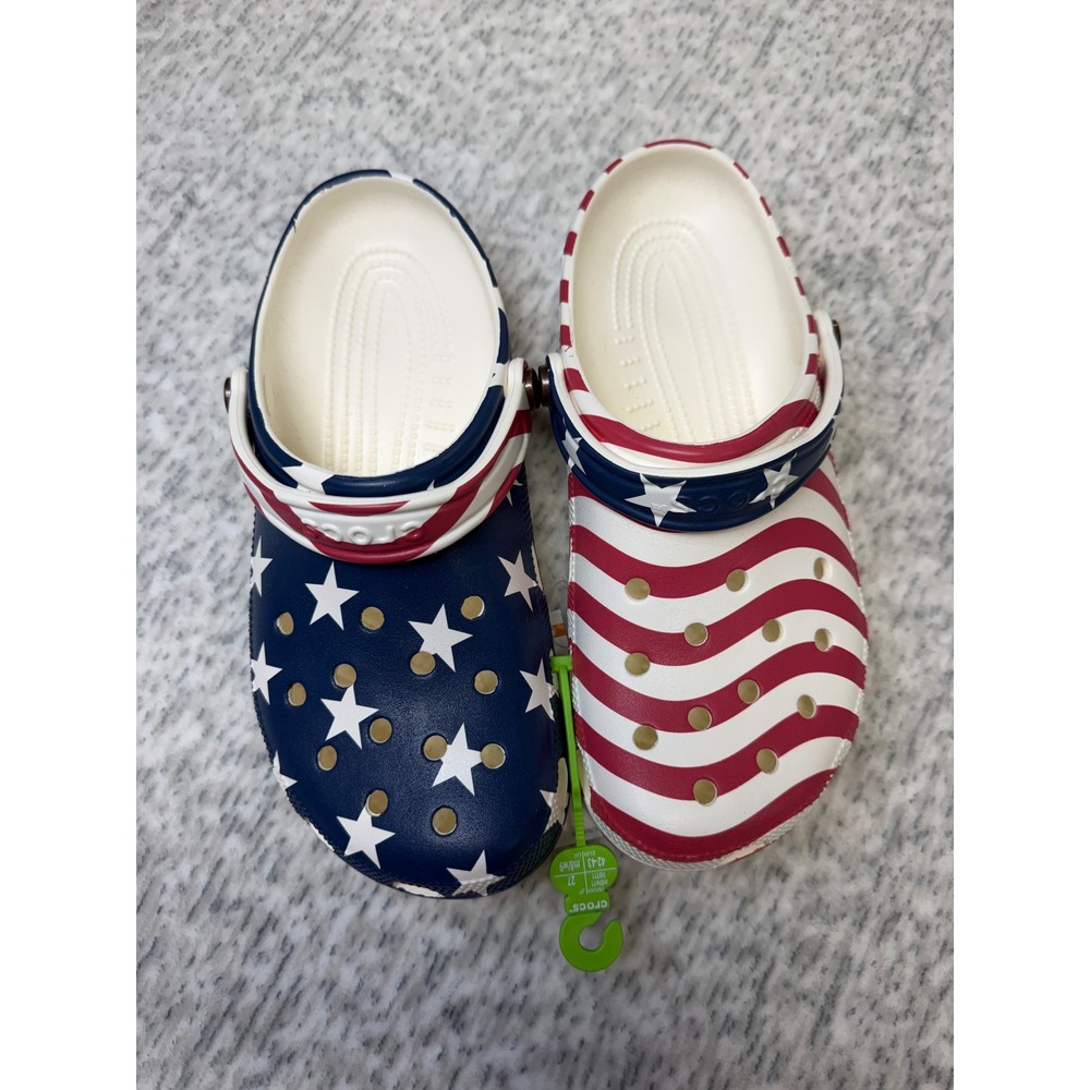Crocs Classic Americana Stars and Stripes Clogs Mens 9 Womens 11 Red White Blue